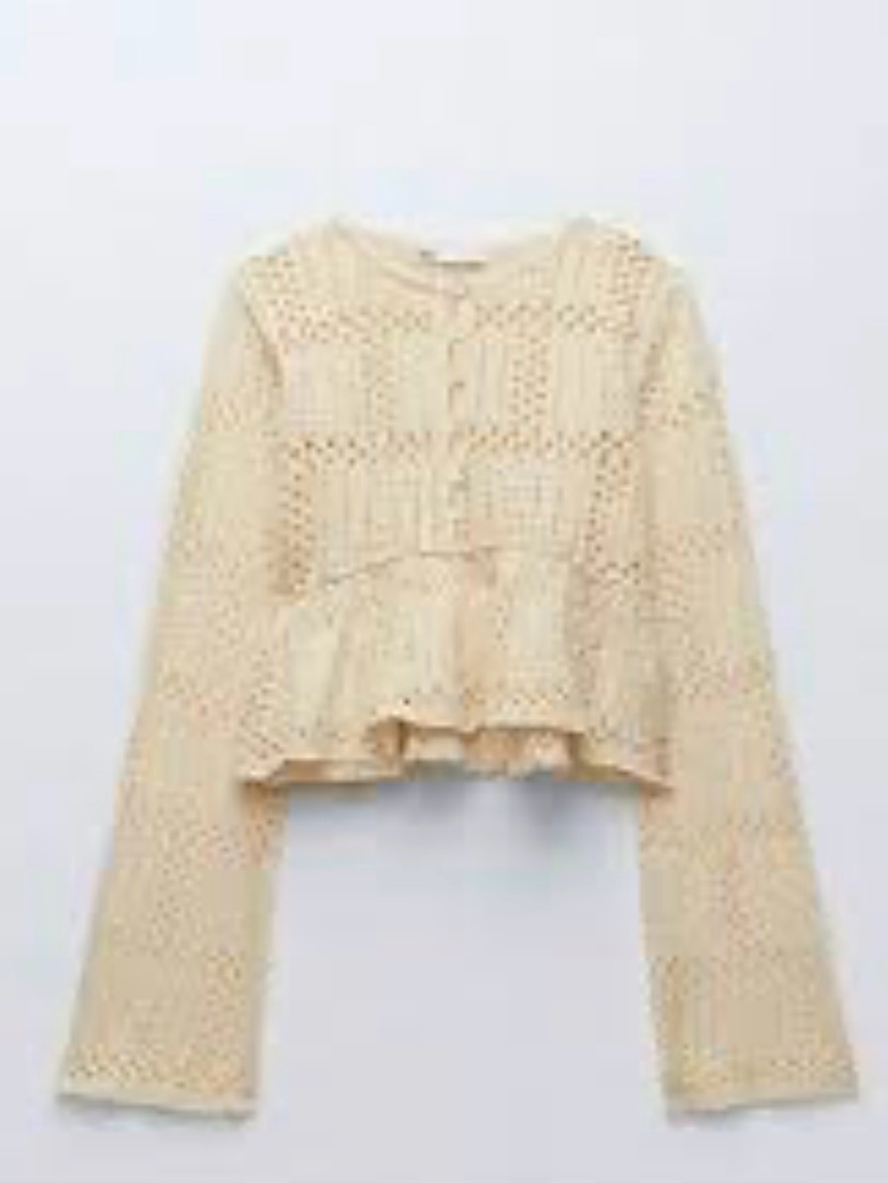 Zara Crochet Ruffle Hem Knit button cardigan Sweater - Cream - Picture 1 of 4